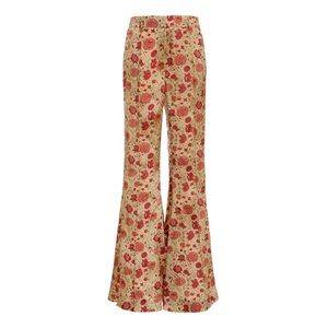 KHAITE Stockard Crepe Flare-Leg Floral Pants